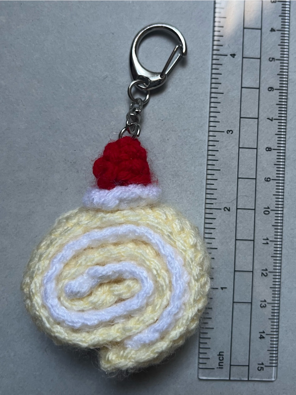 Handmade Yellow & White Rolled Cake Keychain with Red Top - Kids Accessories